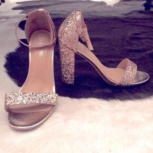 Rose Gold Sparkling ankle strap heels.